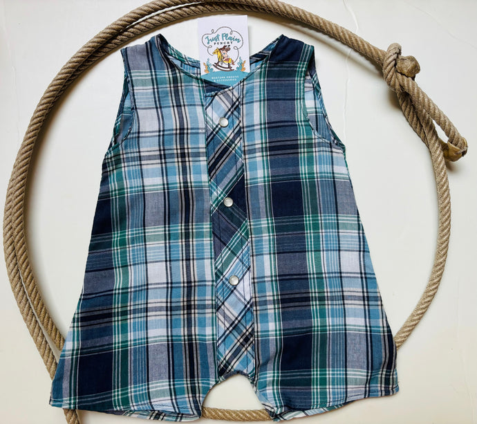 Blue Plaid Romper | size 0-3M