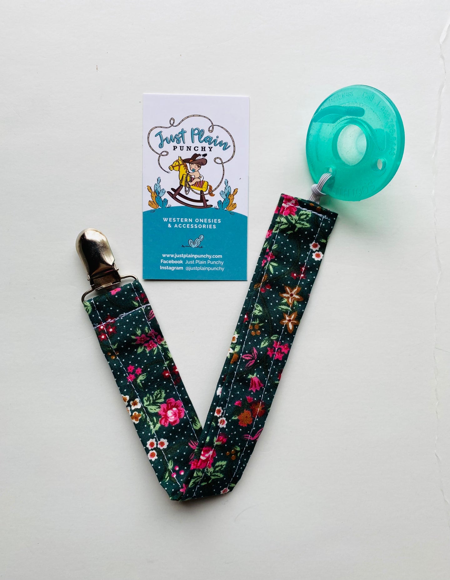 Green Floral Pacifier Clip